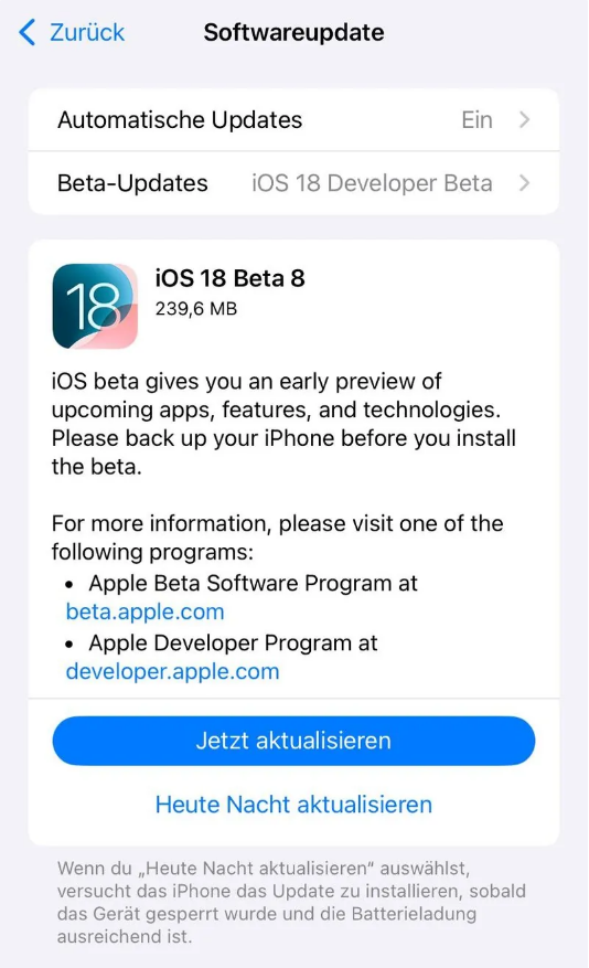 河东区街道苹果手机维修分享苹果 iOS / iPadOS 18 开发者预览版 Beta 8 发布 